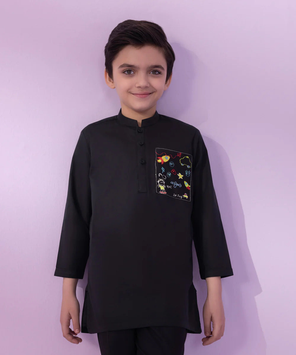 Embroided Black Kurta Boys Summer Collection