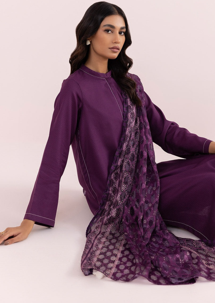 Sapphire All Season Plum 3 Piece Stitched Kurta with Trousers & Dupatta